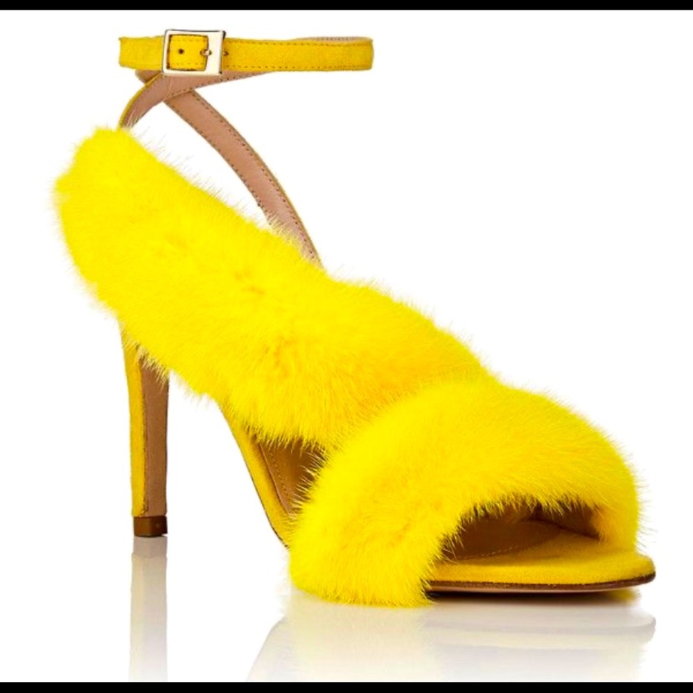 Barney’s New York Yellow Fur & Suede Sandals Heels